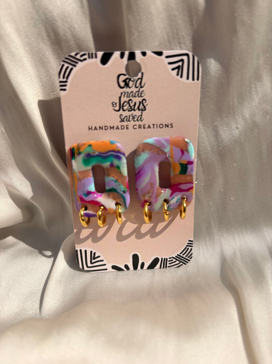Life More Abundantly: Rectangle Gold Hoop Studs￼